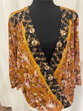 Adorable Mustard and Black Surplice drapped blouse